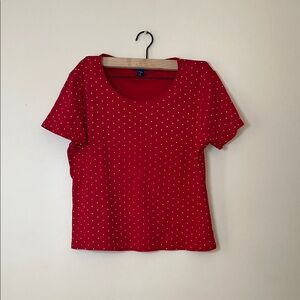 Karen Scott Red With White Polka Dot Women's Tee Shirt Size Large